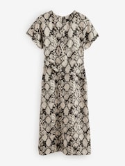 Animal Print Snake Short Sleeve Drape Detail Midi Dress - Image 6 of 8