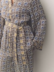 Blue/Brown Geometric Print Satin Textured Drape Kimono - Image 5 of 8