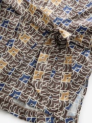 Blue/Brown Geometric Print Satin Textured Drape Kimono - Image 7 of 8
