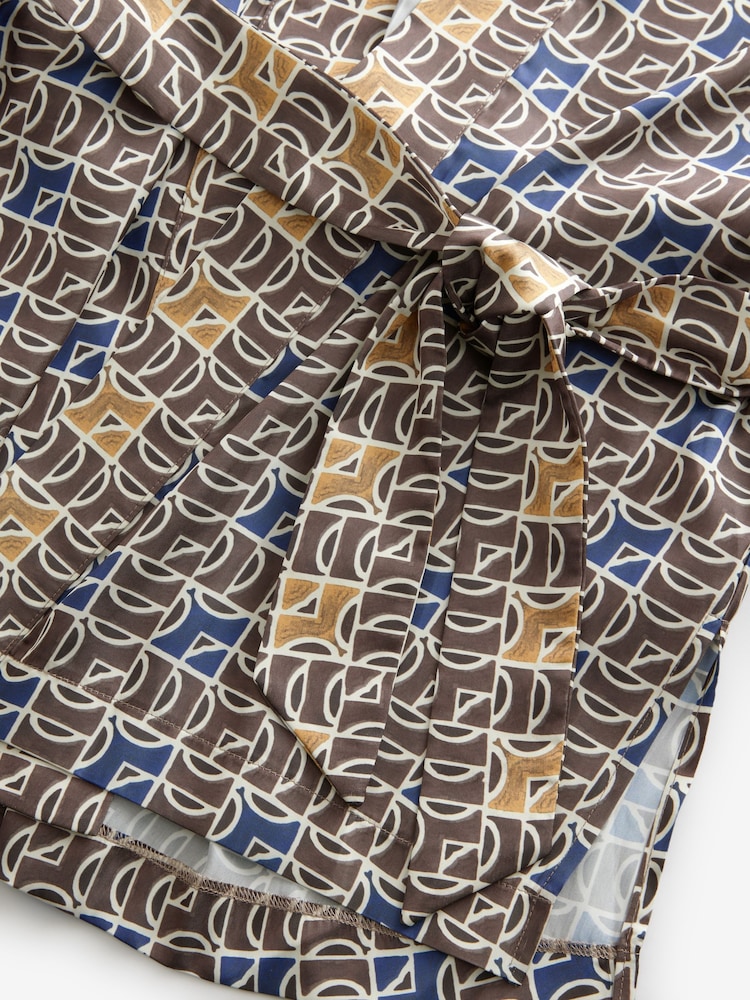 Blauw/bruin geometrische print - Satijnen kimono met getextureerde drapering - Image 7 of 8