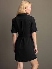 Black Short Sleeve Mini Tie Waist Shirt Dress - Image 2 of 9