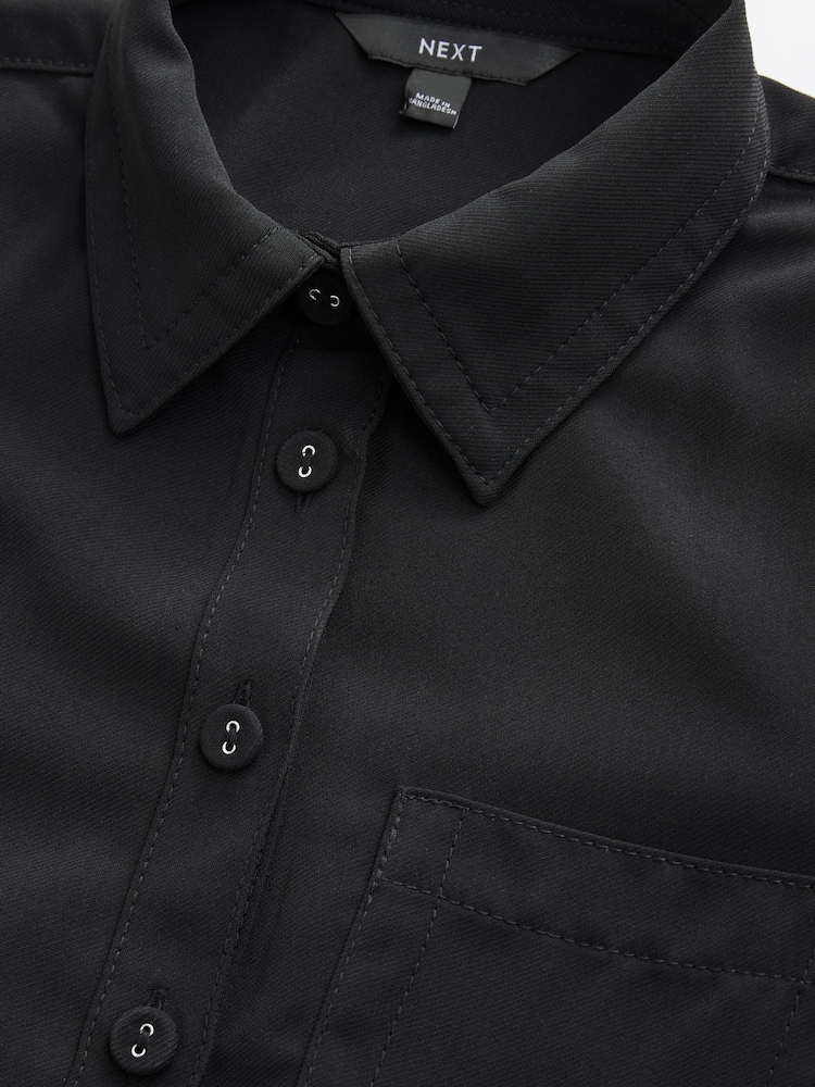 Black Short Sleeve Mini Tie Waist Shirt Dress - Image 6 of 9