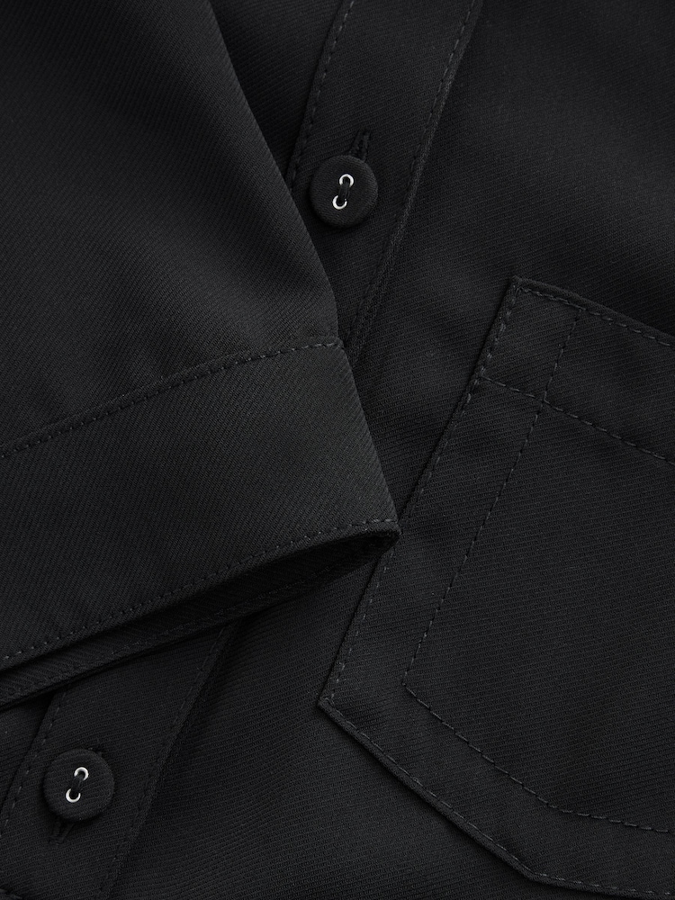 Black Short Sleeve Mini Tie Waist Shirt Dress - Image 7 of 9