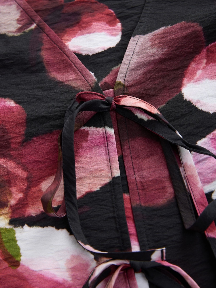 Pink Floral Print Tie Front Long Sleeve Blouse - Image 7 of 8