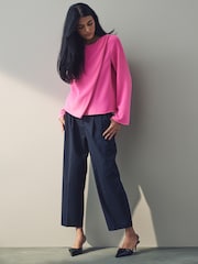 Pink Asymmetric Drape Long Sleeve Top - Image 2 of 8