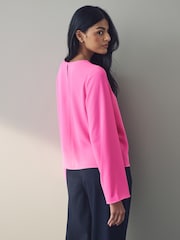Pink Asymmetric Drape Long Sleeve Top - Image 3 of 8