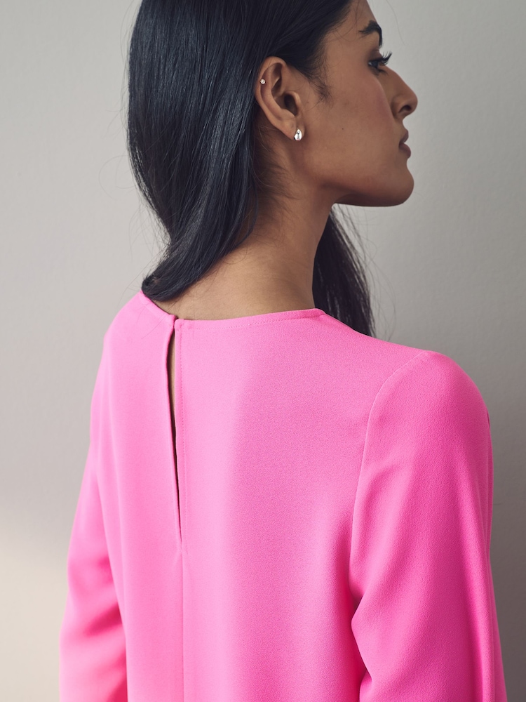 Roze - Asymmetrische gedrapeerde top met lange mouwen - Image 4 of 8
