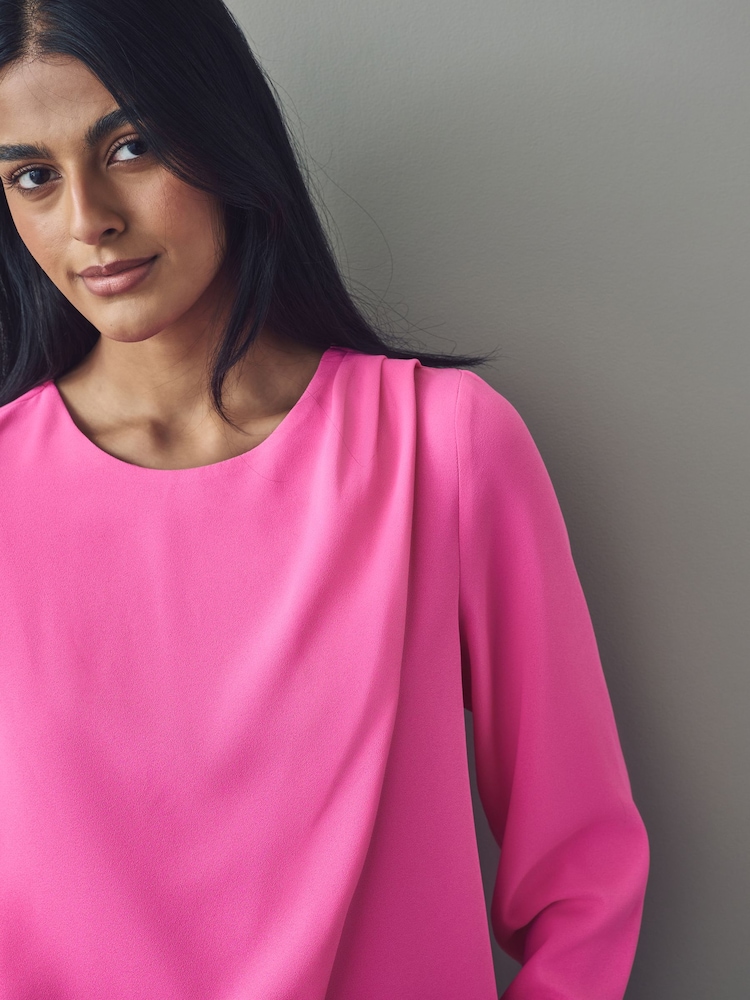 Roze - Asymmetrische gedrapeerde top met lange mouwen - Image 5 of 8