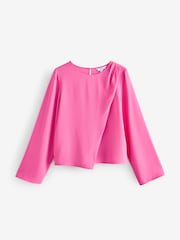 Pink Asymmetric Drape Long Sleeve Top - Image 6 of 8