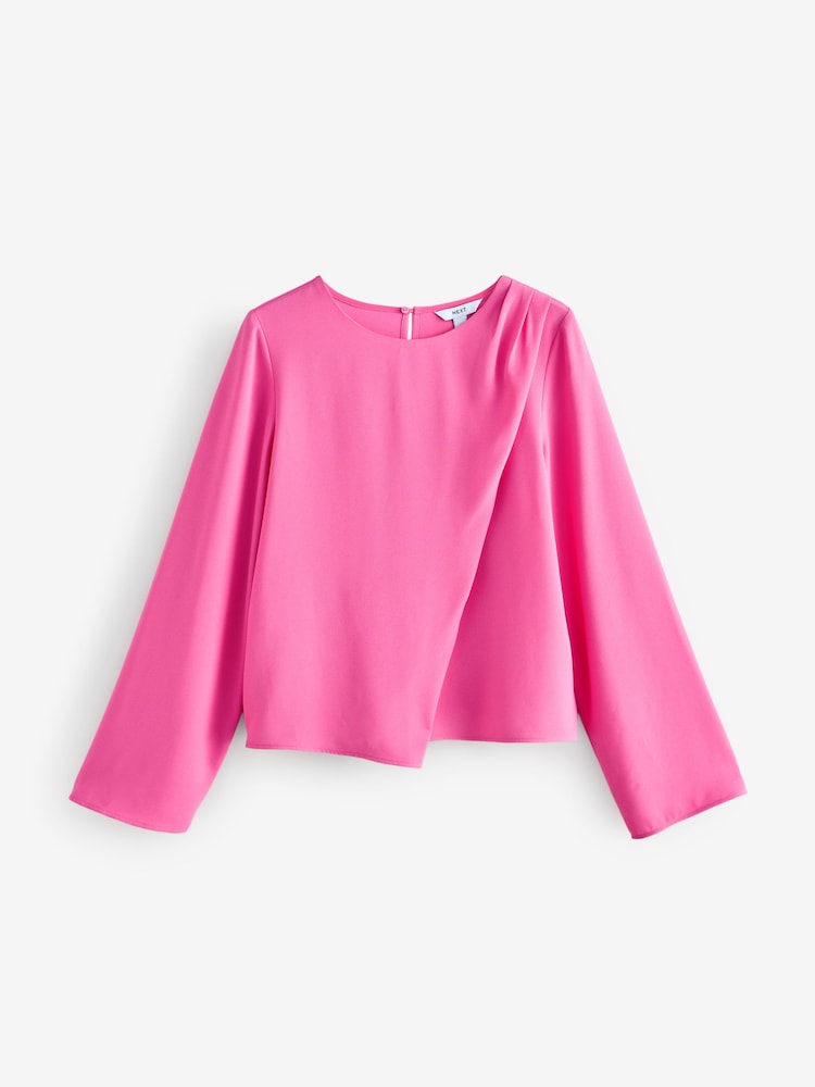 Roze - Asymmetrische gedrapeerde top met lange mouwen - Image 6 of 8