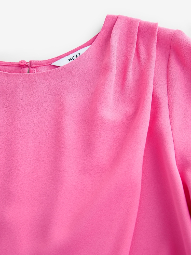 Roze - Asymmetrische gedrapeerde top met lange mouwen - Image 7 of 8