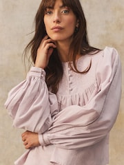 Pink Quilted Long Sleeve 100% Cotton Blouse - Image 1 of 8