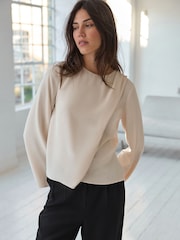 Crème - Top asymétrique drapé Manches longues - Image 1 de 9