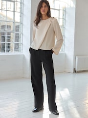 Crème - Top asymétrique drapé Manches longues - Image 2 de 9