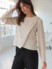 Crème - Top asymétrique drapé Manches longues - Image 3 de 9