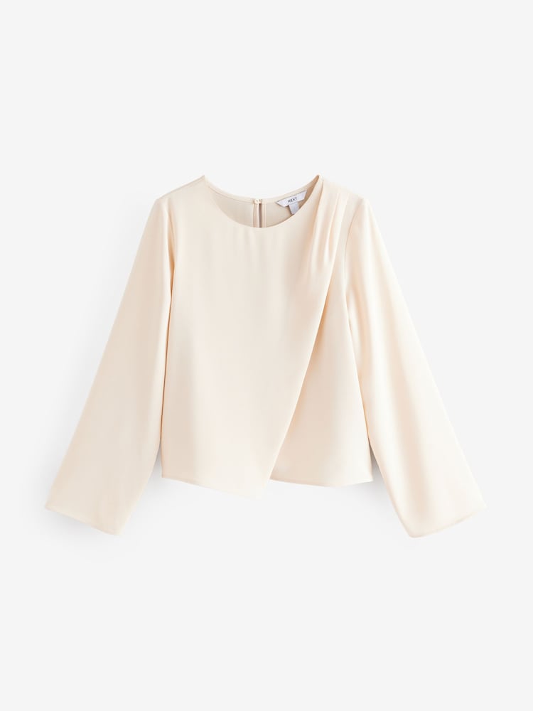 Cream Asymmetric Drape Long Sleeve Top - Image 7 of 9