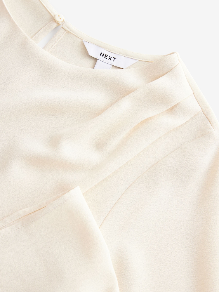 Cream Asymmetric Drape Long Sleeve Top - Image 8 of 9