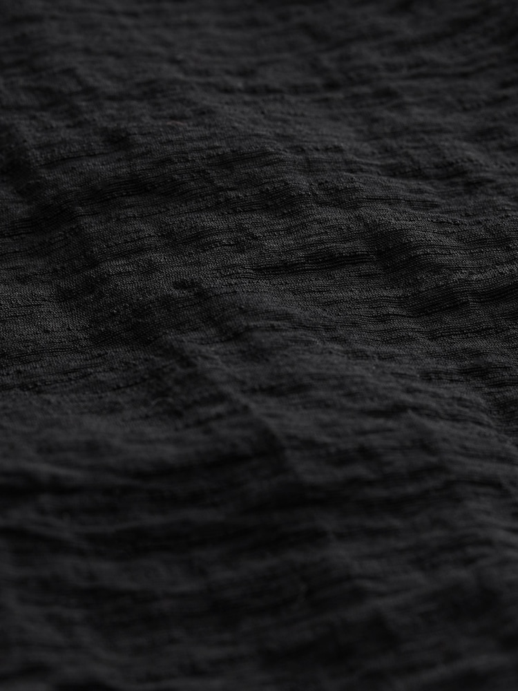 Black Textured Short Sleeve Drape Detail Midi Dress - Image 8 of 8
