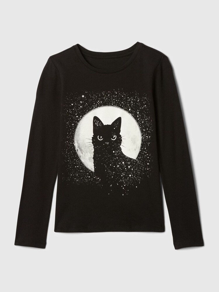 Gap Black Glow In The Dark Halloween Graphic Long Sleeve T-Shirt - Image 1 of 6