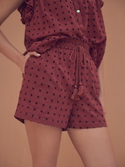 Marron rouille - Embroidered Shorts with Elasticated Waist - Image 2 de 7