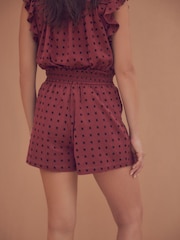Marron rouille - Embroidered Shorts with Elasticated Waist - Image 3 de 7