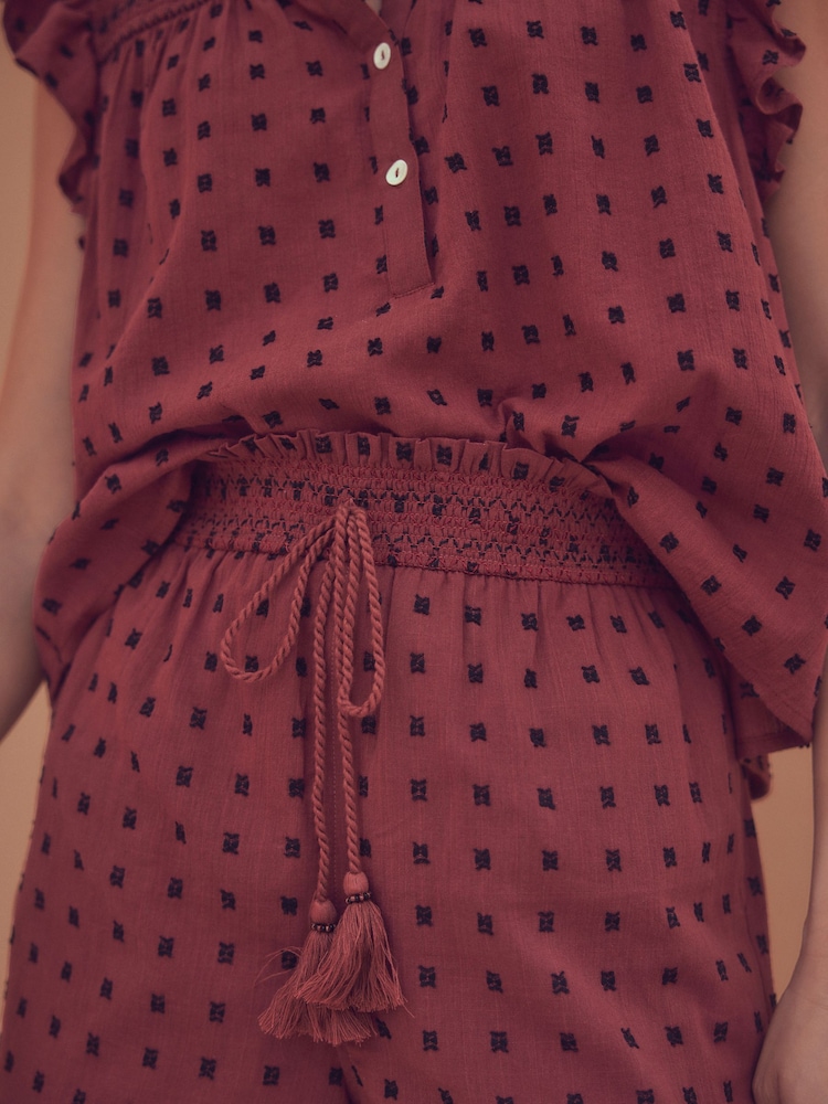 Marron rouille - Embroidered Shorts with Elasticated Waist - Image 4 of 7