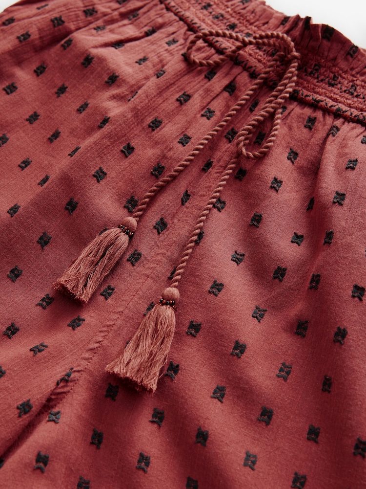 Marron rouille - Embroidered Shorts with Elasticated Waist - Image 6 of 7