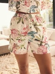 Pastel Floral Print Broderie Stretch 100% Cotton Waist Shorts - Image 3 of 9
