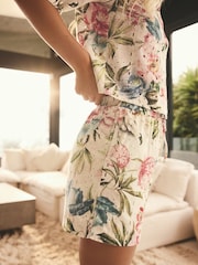 Pastel Floral Print Broderie Stretch 100% Cotton Waist Shorts - Image 5 of 9
