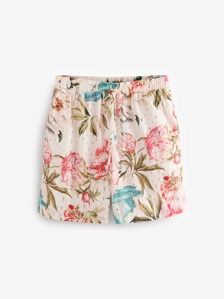 Pastel Fleuri Imprimé - Broderie Short de taille extensible en 100% coton - Image 7 of 9
