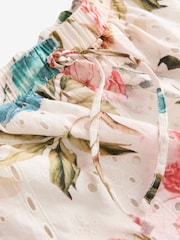 Pastel Floral Print Broderie Stretch 100% Cotton Waist Shorts - Image 9 of 9