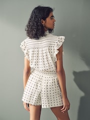 White Embroidered Shorts with Elasticated Waist - Image 3 of 8