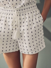 White Embroidered Shorts with Elasticated Waist - Image 5 of 8