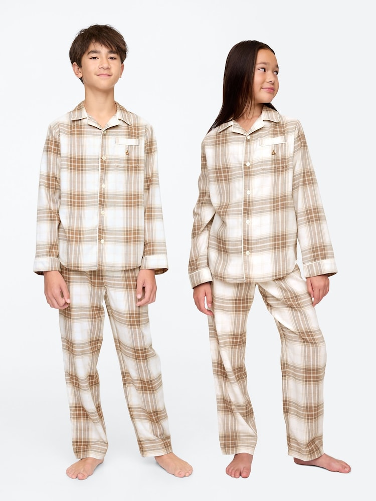 Gap Beige Long Sleeve Flannel Pyjama Set (4-13yrs) - Image 1 of 7