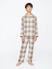 Gap Beige Long Sleeve Flannel Pyjama Set (4-13yrs) - Image 4 of 7