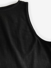 Black Sleeveless Drop Waist 100% Cotton Crew Neck Midi Dress - Image 7 of 8