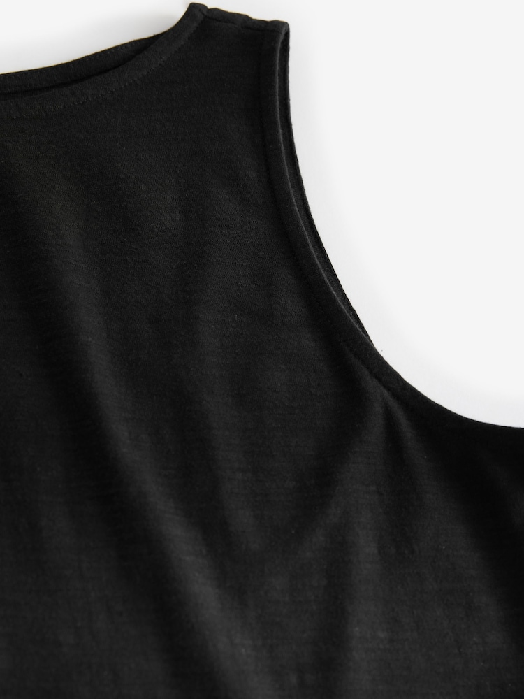 Black Sleeveless Drop Waist 100% Cotton Crew Neck Midi Dress - Image 7 of 8