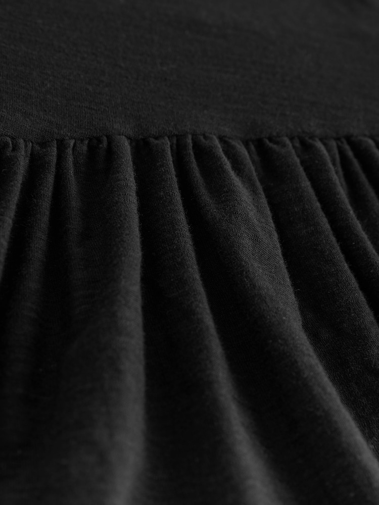 Black Sleeveless Drop Waist 100% Cotton Crew Neck Midi Dress - Image 8 of 8