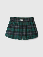 Gap Green Matching Family Kids Christmas Logo Frill Hem Flannel Pyjama Shorts (4-13yrs) - Image 1 of 3