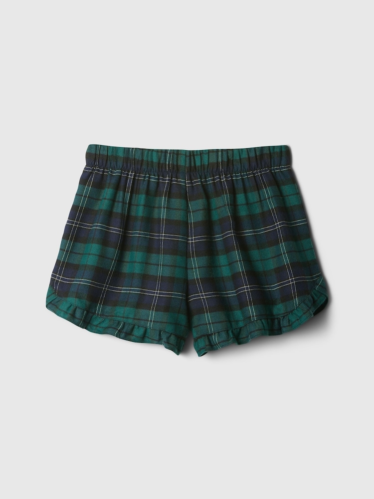 Gap Green Matching Family Kids Christmas Logo Frill Hem Flannel Pyjama Shorts (4-13yrs) - Image 2 of 3
