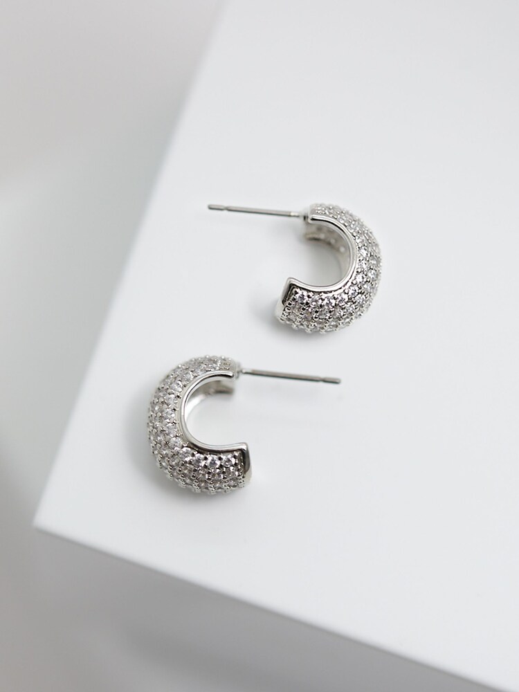 Jon Richard Silver Tone Rhodium Plated Cubic Zirconia Half Hoop Earrings - Image 1 of 1