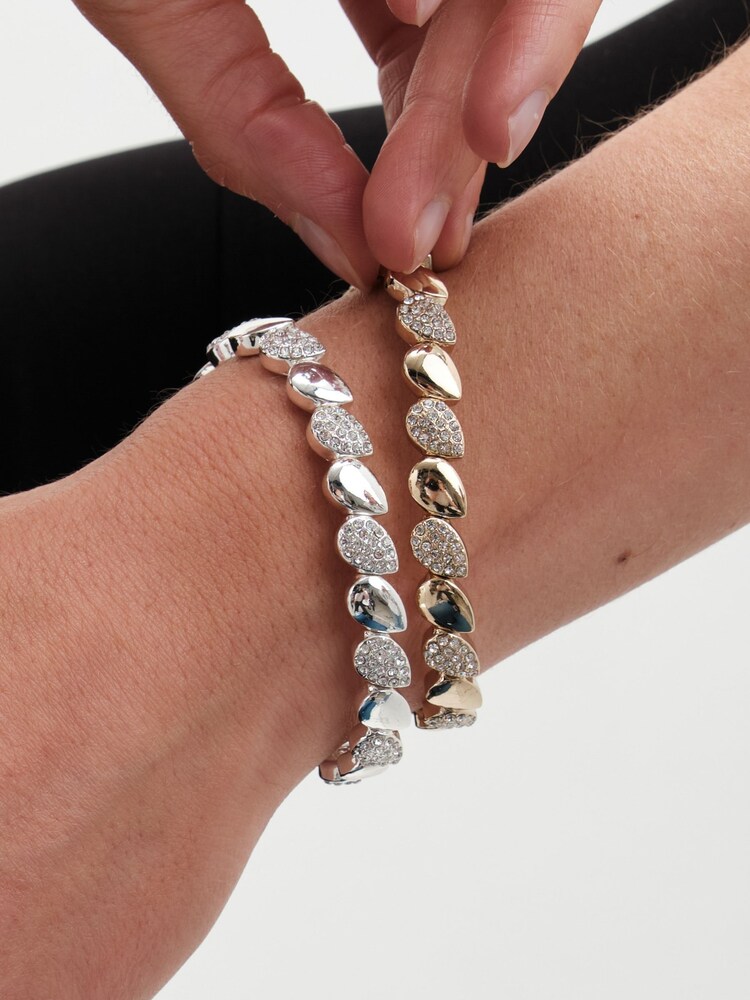Jon Richard Silver Tone Polished And Pave Stretch Bracelet - Image 2 of 3