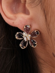 Jon Richard Gold Plated Amethyst Floral Stud Earrings - Image 2 of 3