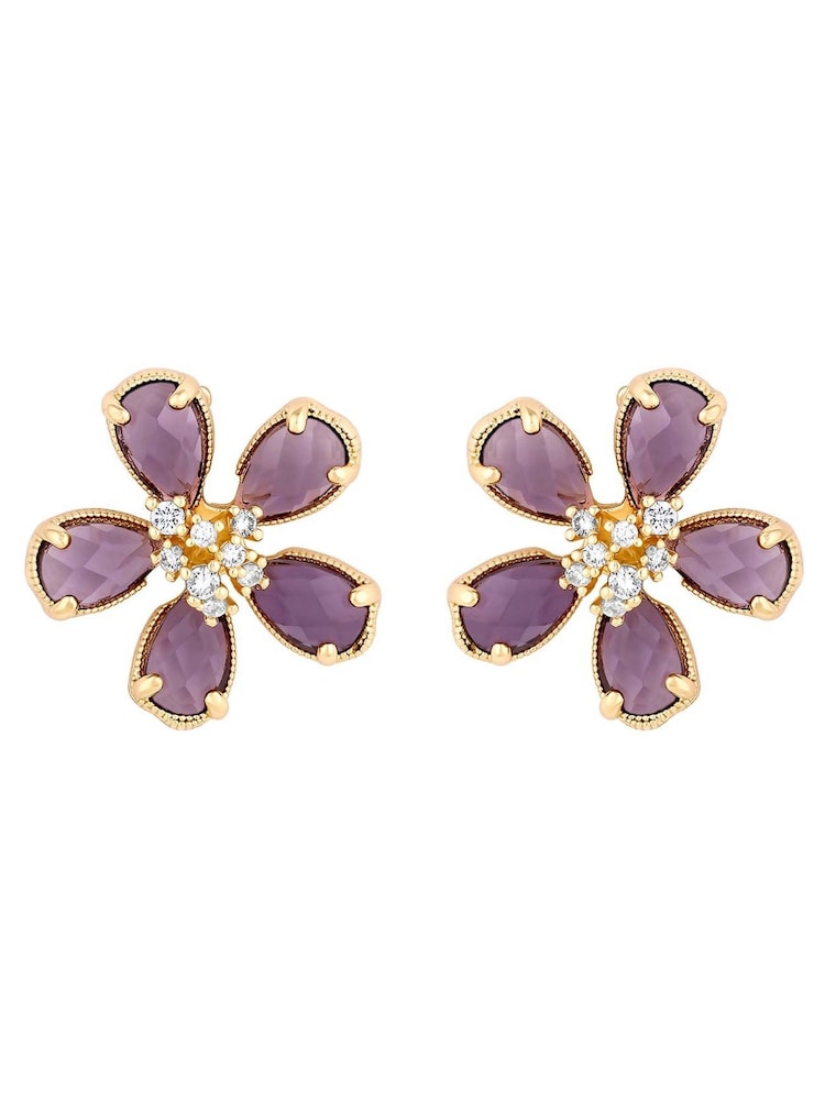 Jon Richard Gold Plated Amethyst Floral Stud Earrings - Image 3 of 3