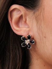 Jon Richard Gold Tone and Jet Floral Stud Earrings - Image 2 of 3