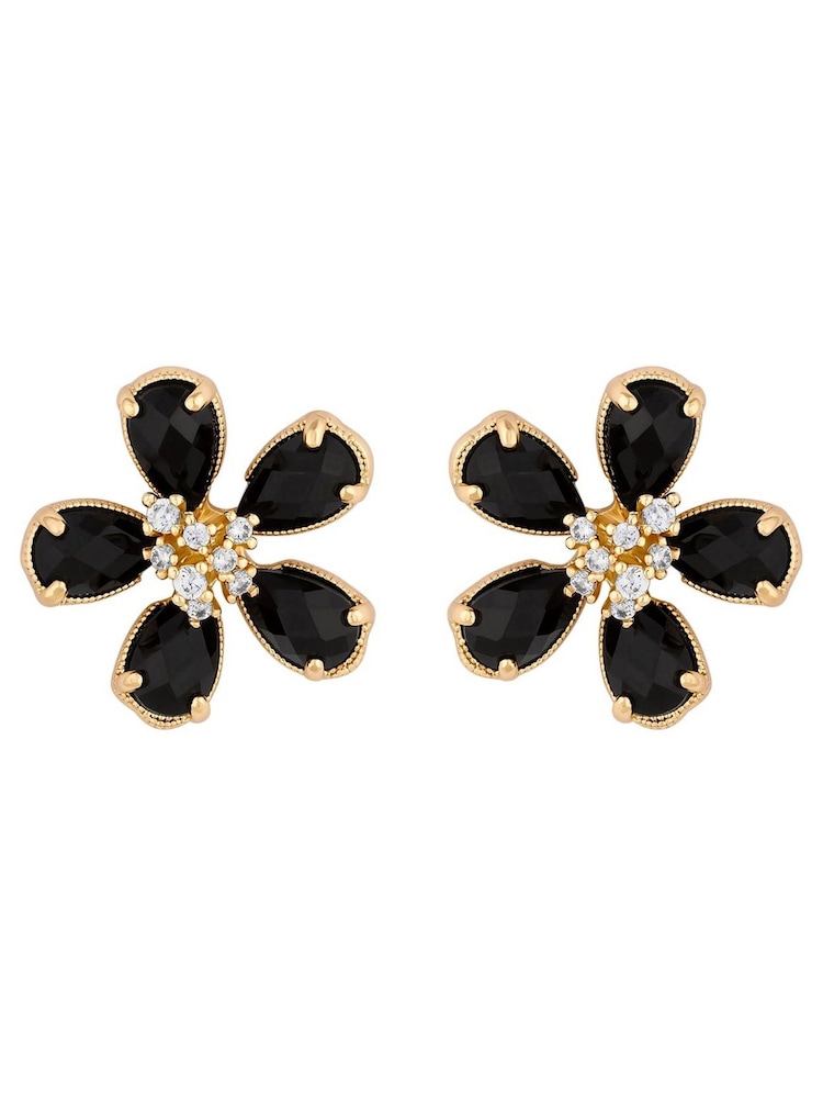 Jon Richard Gold Tone and Jet Floral Stud Earrings - Image 3 of 3