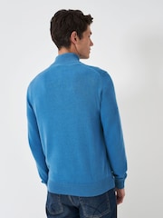 Crew Clothing Blue Light Quarter Zip Knitted 100% Cotton Jumper - Image 2 of 4