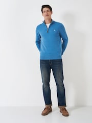 Crew Clothing Blue Light Quarter Zip Knitted 100% Cotton Jumper - Image 3 of 4