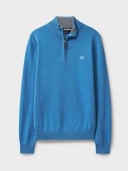 Crew Clothing Blue Light Quarter Zip Knitted 100% Cotton Jumper - Image 4 of 4