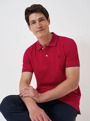 Crew Clothing Red Piqué Tipped 100% Cotton Polo Shirt - Image 1 of 5